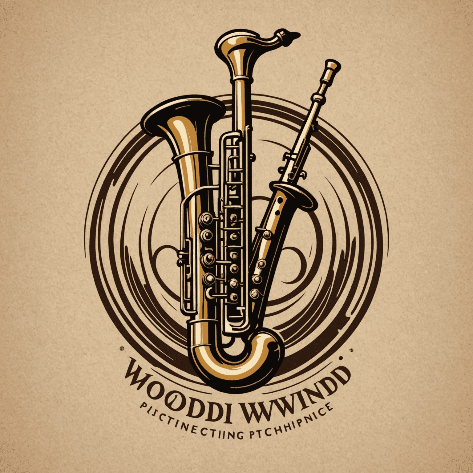 WoodwindPitching logo featuring a stylized woodwind instrument and tuning fork