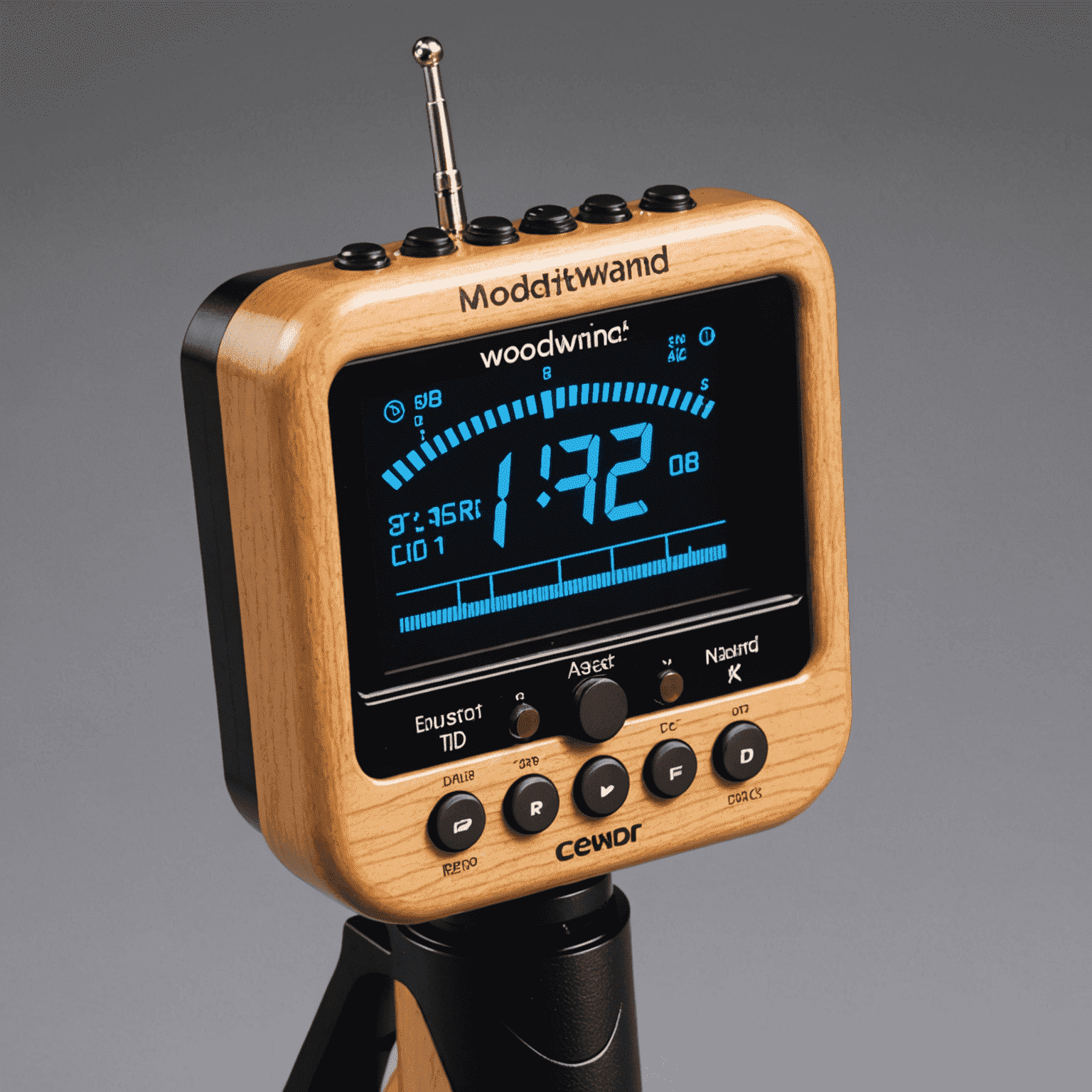 Advanced digital tuner for woodwind instruments, showing a clear LED display and multiple instrument settings