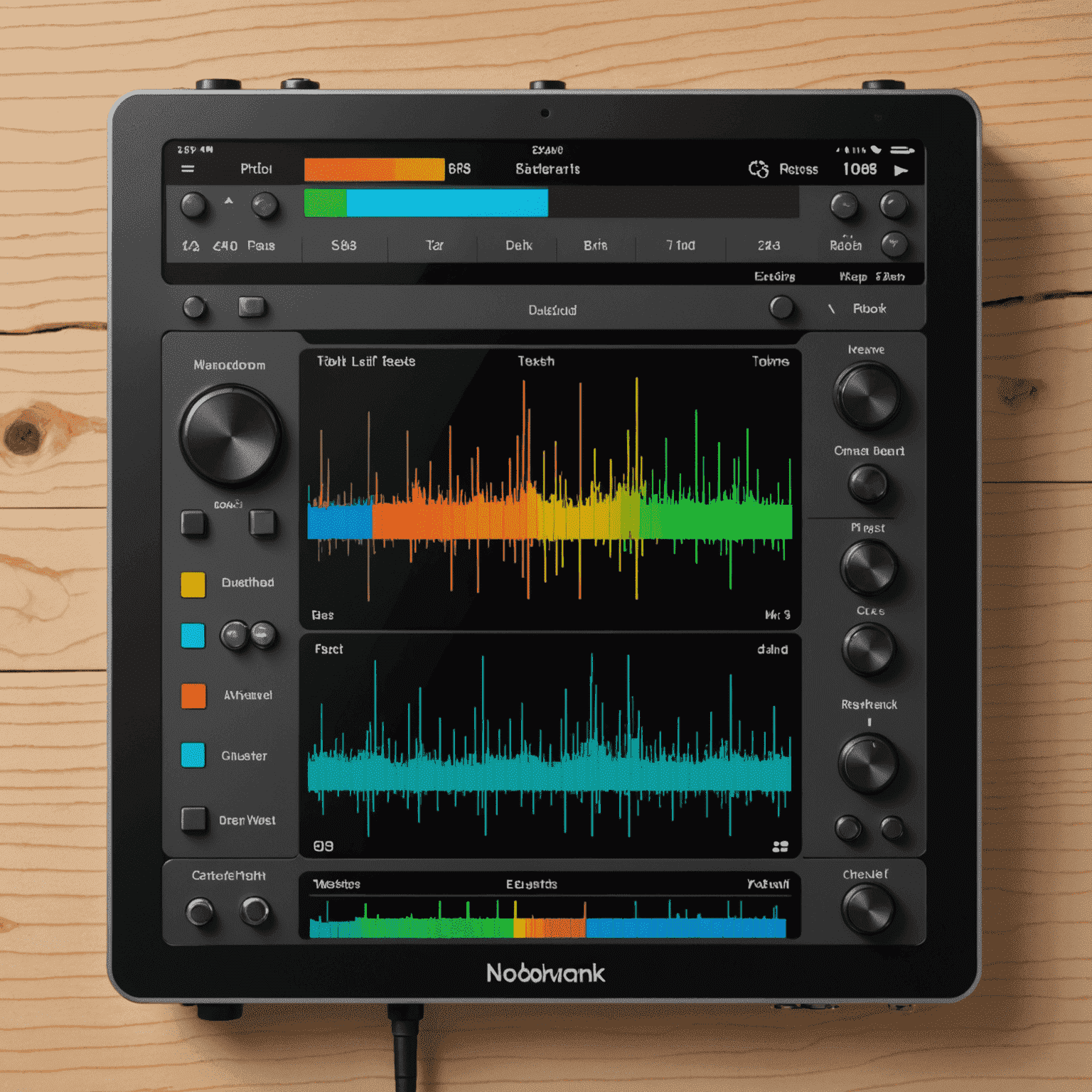 A digital waveform display showing pitch analysis for a woodwind instrument, with colorful graphs and real-time feedback indicators