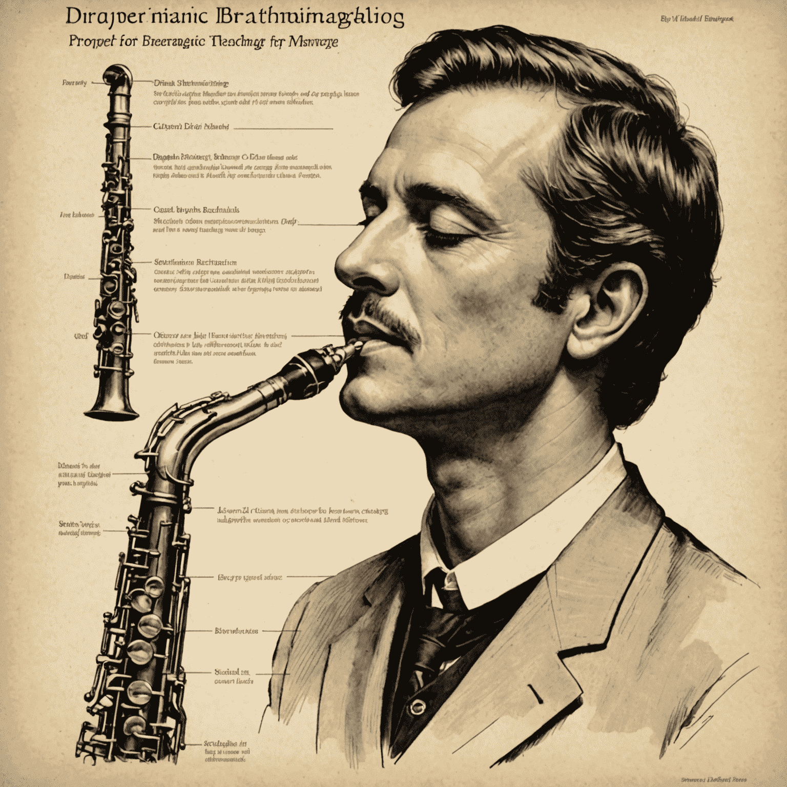 Diagram showing proper diaphragmatic breathing technique for woodwind players