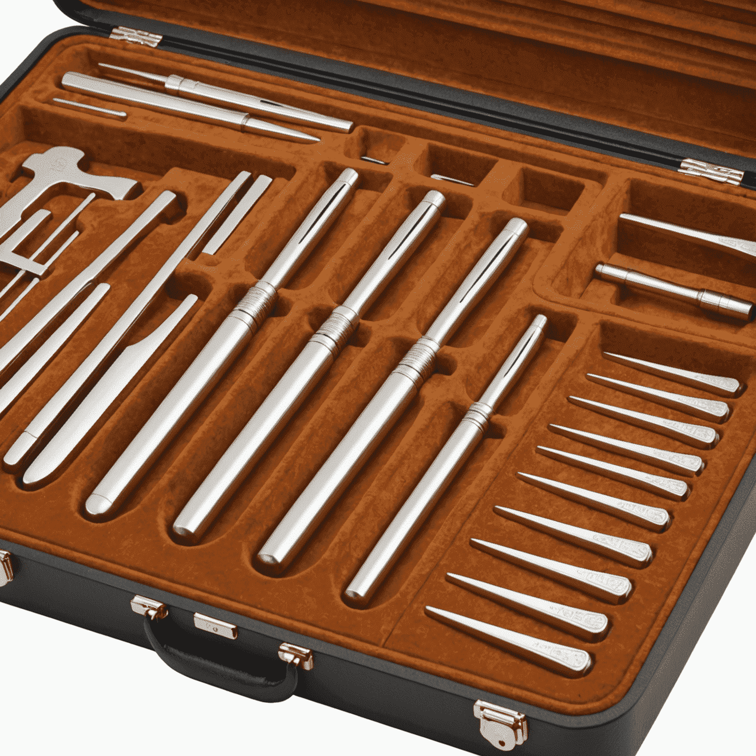 Specialized tuning fork set for woodwind instruments, displayed in a premium case