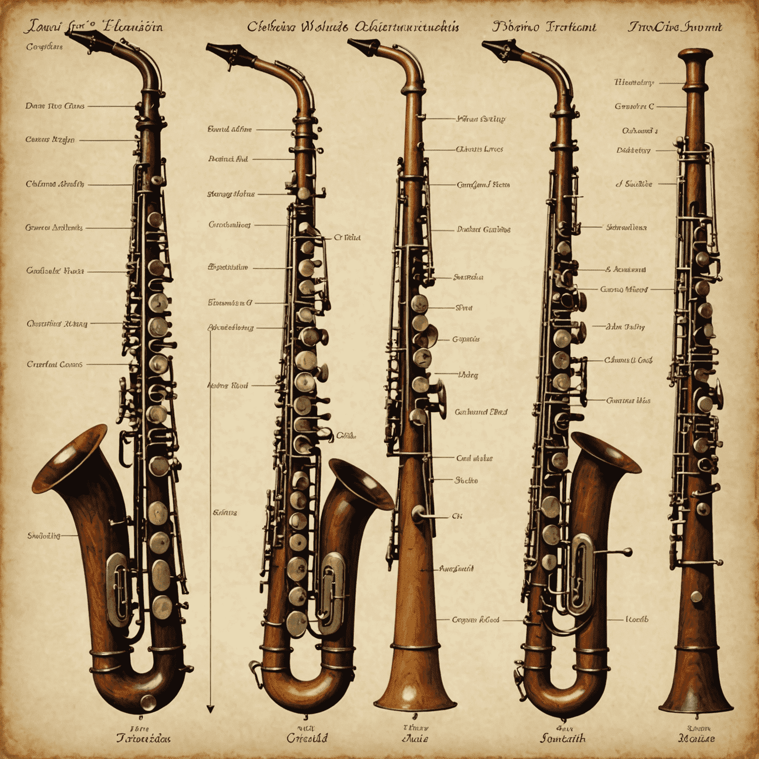 Diagram of alternative fingerings for common woodwind instruments to adjust pitch