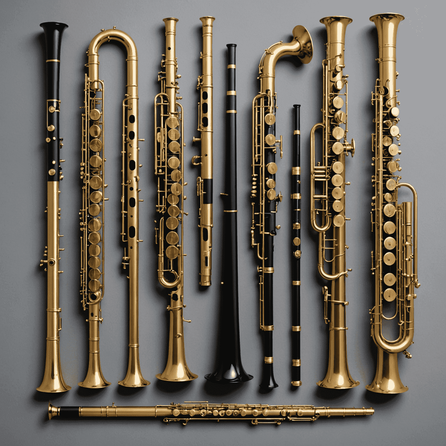 A collection of modern woodwind instruments surrounded by digital tuning devices, showcasing the latest smart tuning technologies