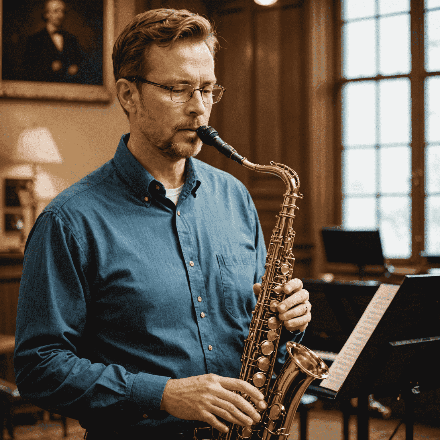 Musician demonstrating proper warm-up techniques for woodwind instruments